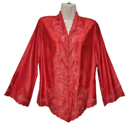 Red Blouse Top Embroidered New Size XS/S  NEW - Picture 1 of 11